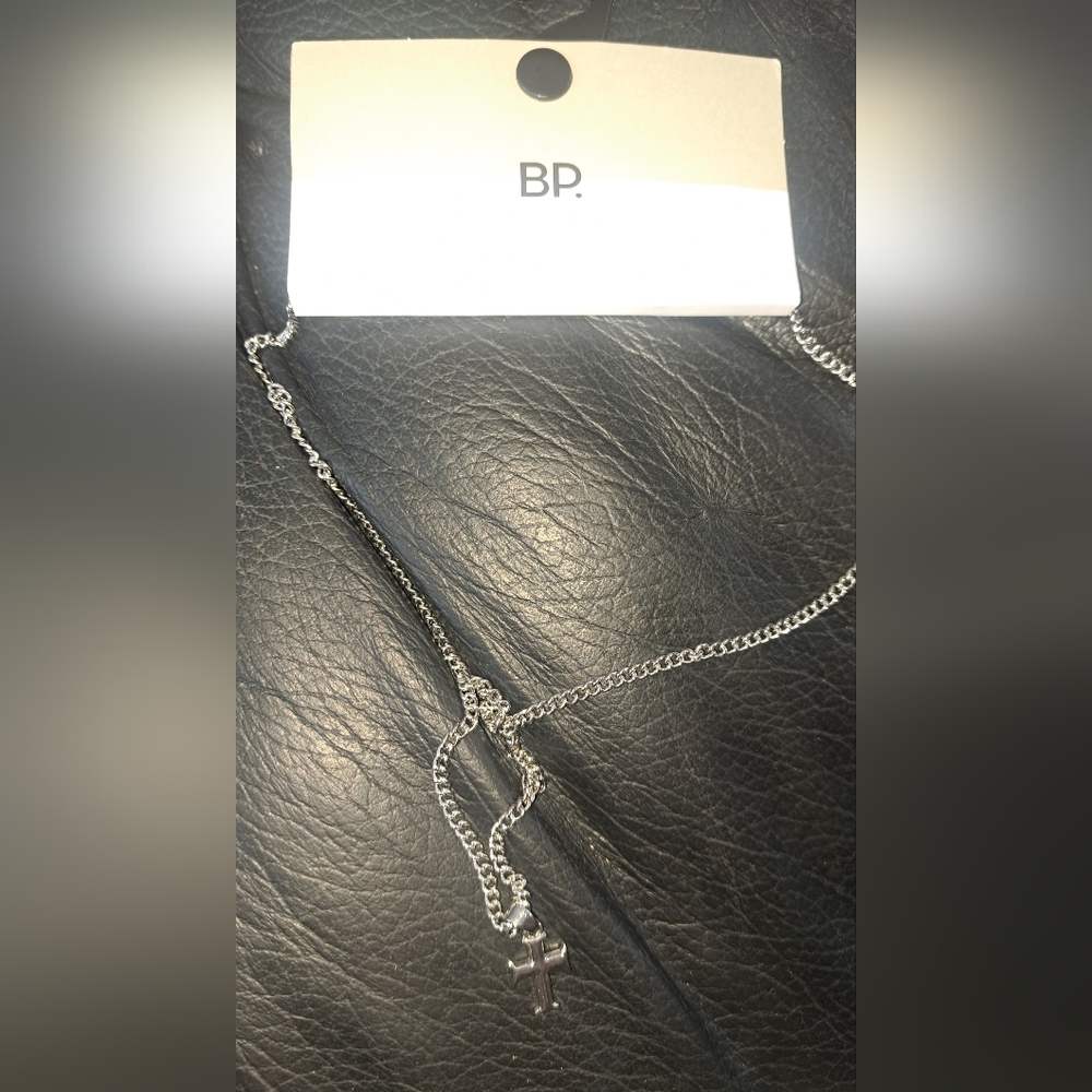 BP. Silver Tone Cross Charm Necklace-11"
